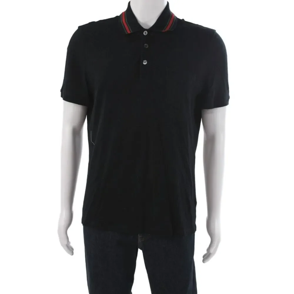 Gucci Mens Cotton Collared Short Sleeve Polo Shirt Black Size XL